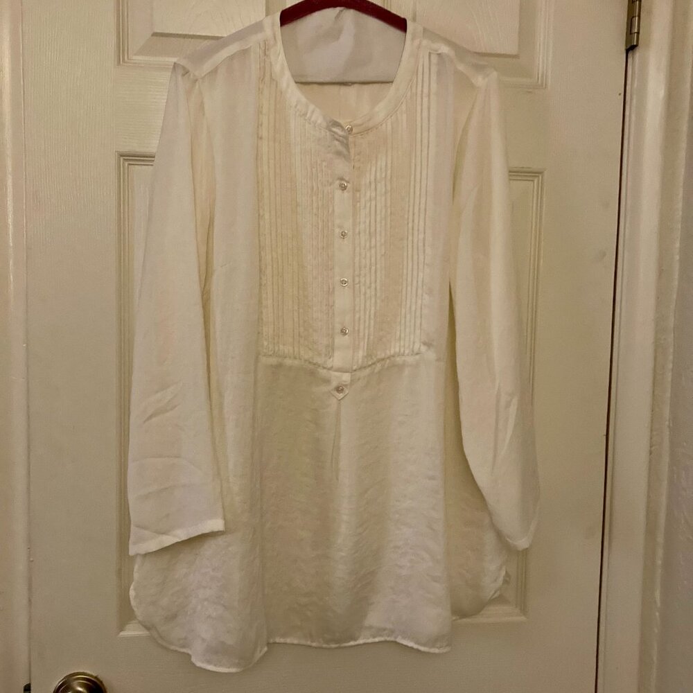 NWOT, SZ PL, Coldwater Creek, Hammered Satin Tunic Top, Ivory